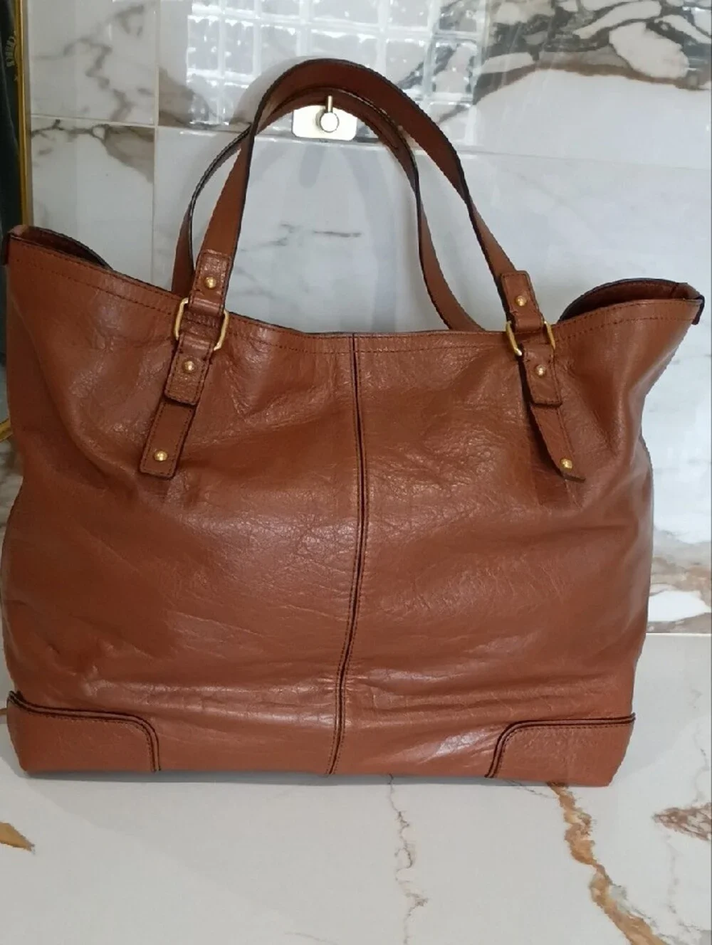 Juicy Couture Chestnut Brown Leather Tote with Gold Hardware